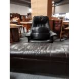 Black leather swivel chair, Ottoman and round foot stool