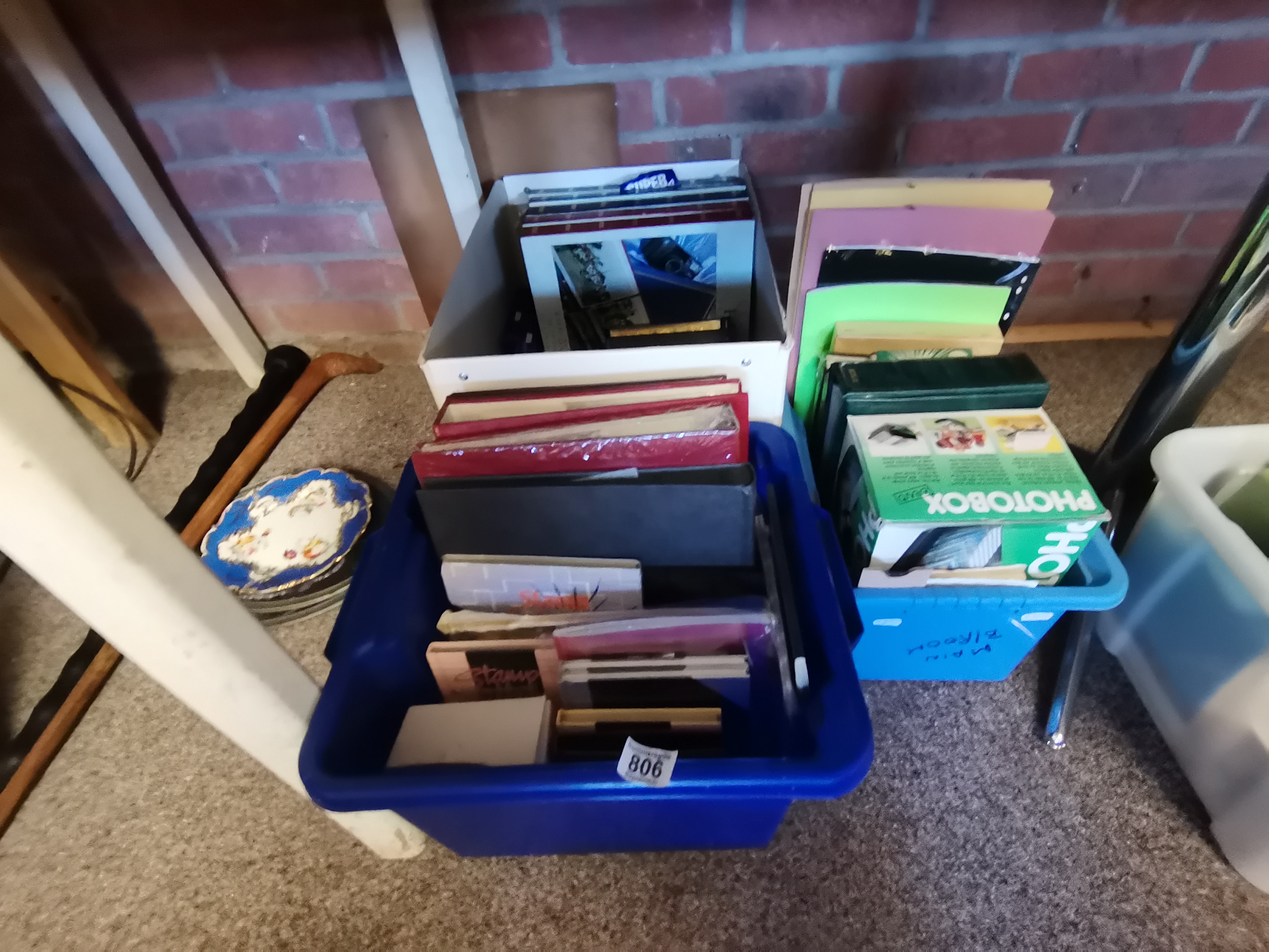 4 Boxes of Unused Stamp Albums and Stamp Equipment plus Books and Ephemera