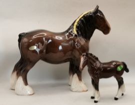 Beswick Shire horse with Foal