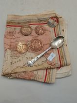 Coronation spoon 1937, 1811 one penny token,2 x Vi