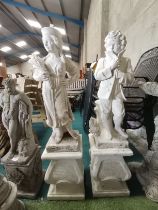 x2 Garden statues R.V Papinia of Summer & Winter on plinths