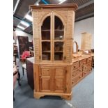 Pine corner unit with glass doors and cupboard under