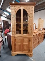 Pine corner unit with glass doors and cupboard under