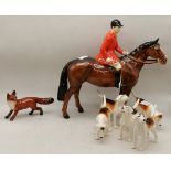 Beswick huntsman and 5 x hounds with fox