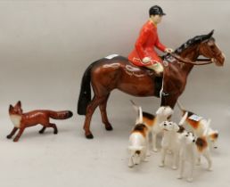 Beswick huntsman and 5 x hounds with fox