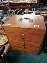 A mahogany style specimen chest with 6 drawers