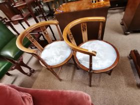 A near pair of Edwardian inlaid mahogany saloon ch