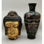 Cloisonné Vase and brass Buda head