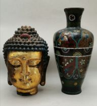 Cloisonné Vase and brass Buda head