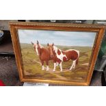 A well painted pair of skewbald horses in the country by Valerie Farley 1980s