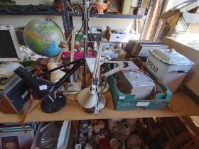 Misc inc: vintage office lamps, enamel ware, etc