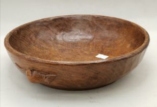 Early Mouseman adzed Yorkshire Oak fruit bowl 24cm diameter