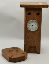 Nigel Dixon, a Woodworm man oak clock and ashtray