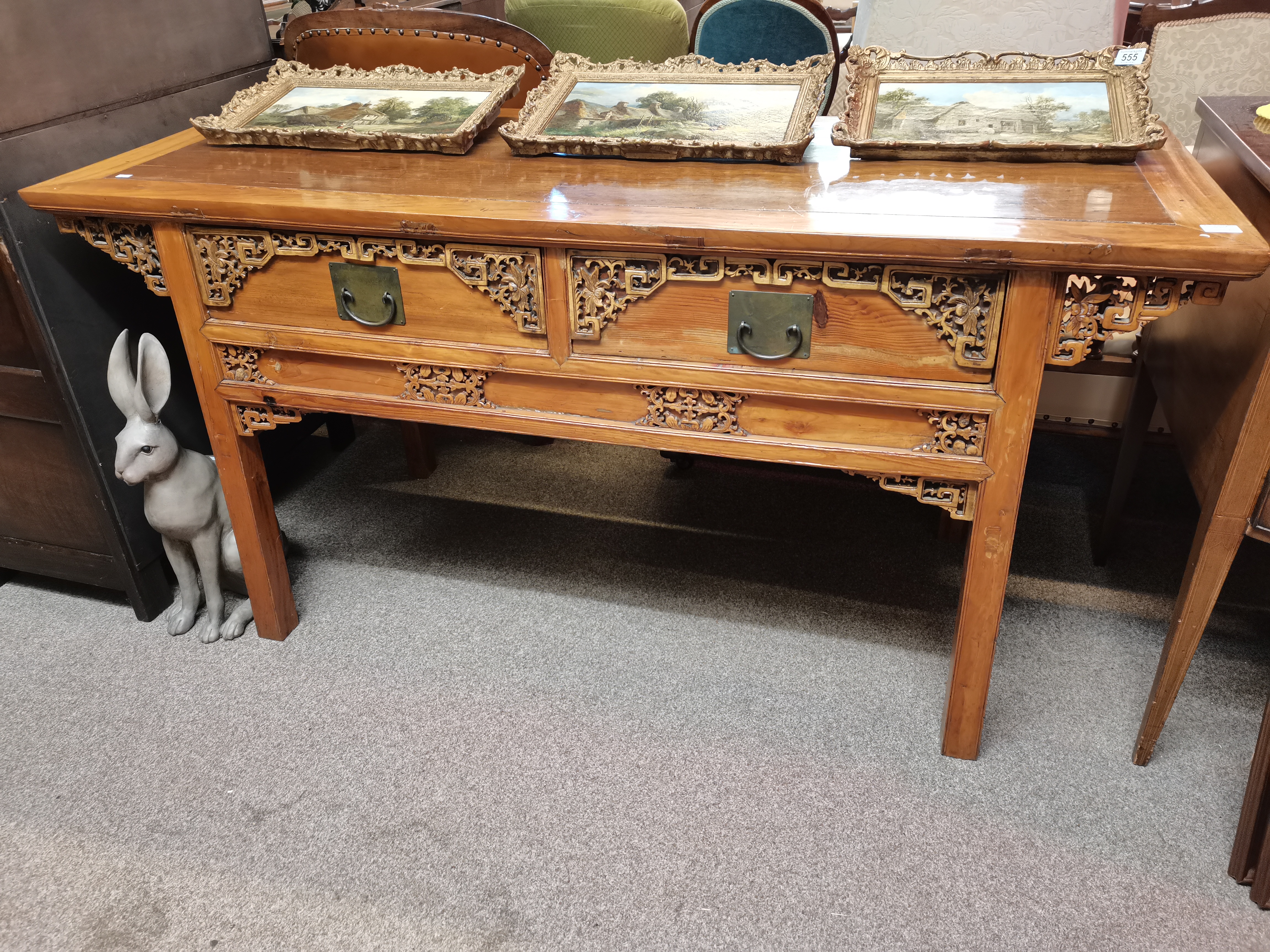 An large antique style Chinese pine altar table or sideboard
