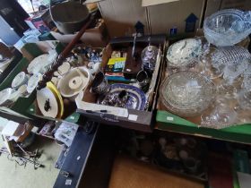 4 x boxes misc. items incl tea set, plated ware, glassware, Leeds Utd 1970s football programmes