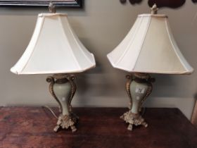 A pair of French Style Ceramic and wood gilt table lamps