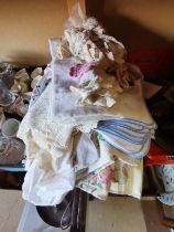 Box of vintage lace, linen etc