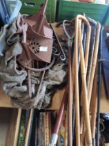 Shooting sticks, walking canes, vintage metal items