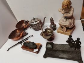 Silver and silver plated items, ink well, scales, etc