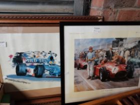 Framed photo of British Forumla One Drivers 1995 with autographs plus racing prints