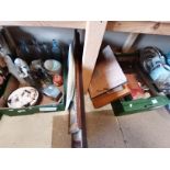 2 x boxes misc. items incl Vintage tins, cutlery, pictures, Mrs Beeton book etc