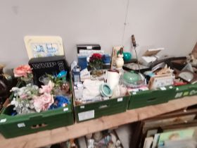 4 x boxes misc. items incl vintage kitchen items, retro lamp etc