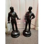 After Rene-Charles Masse (French, 1855-1913), Two bronzed fencing figures