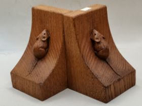 Robert Thompson, a pair of Mouseman oak book ends