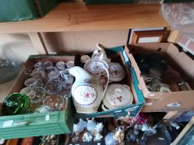 3 x boxes misc items incl Vintage coloured glass set, Copeland Spode large jug etc