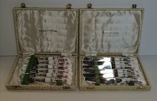 2 x sets of Crown Derby cake forks in cases