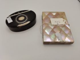 Tortoiseshell trinket box with silver decoration plus a mother of pearl and silver card case