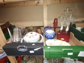 2 x boxes misc. items incl pewter, Royal Worcester Evesham , CarltonWare, copper etc