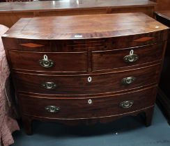 Antique Bow Fronted Inlaid Mahogany chest of Drawers with 2 over 3 drawers