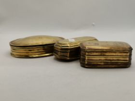 x3 Early 18th Century Antique Brass Tobacco Tins