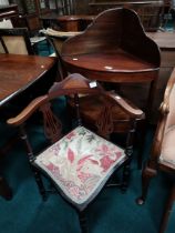 Edwardian inlaid corner chair plus George III Mahogany washstand