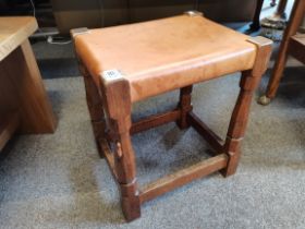 Robert Thompson, a Mouseman oak and leather stool