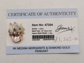 9ct Yellow Gold Medina Morganite & Diamond Pendant