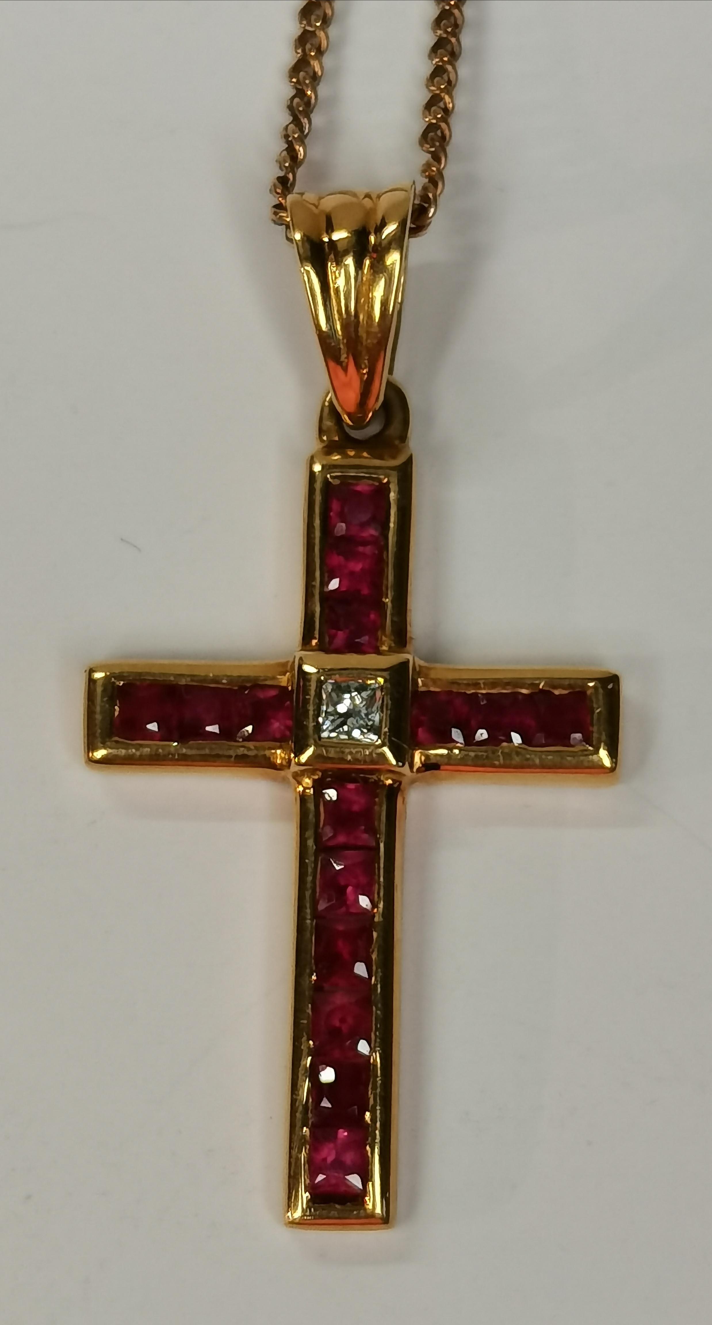 18ct Gold & Ruby cross on 9ct Gold necklace - Image 2 of 2