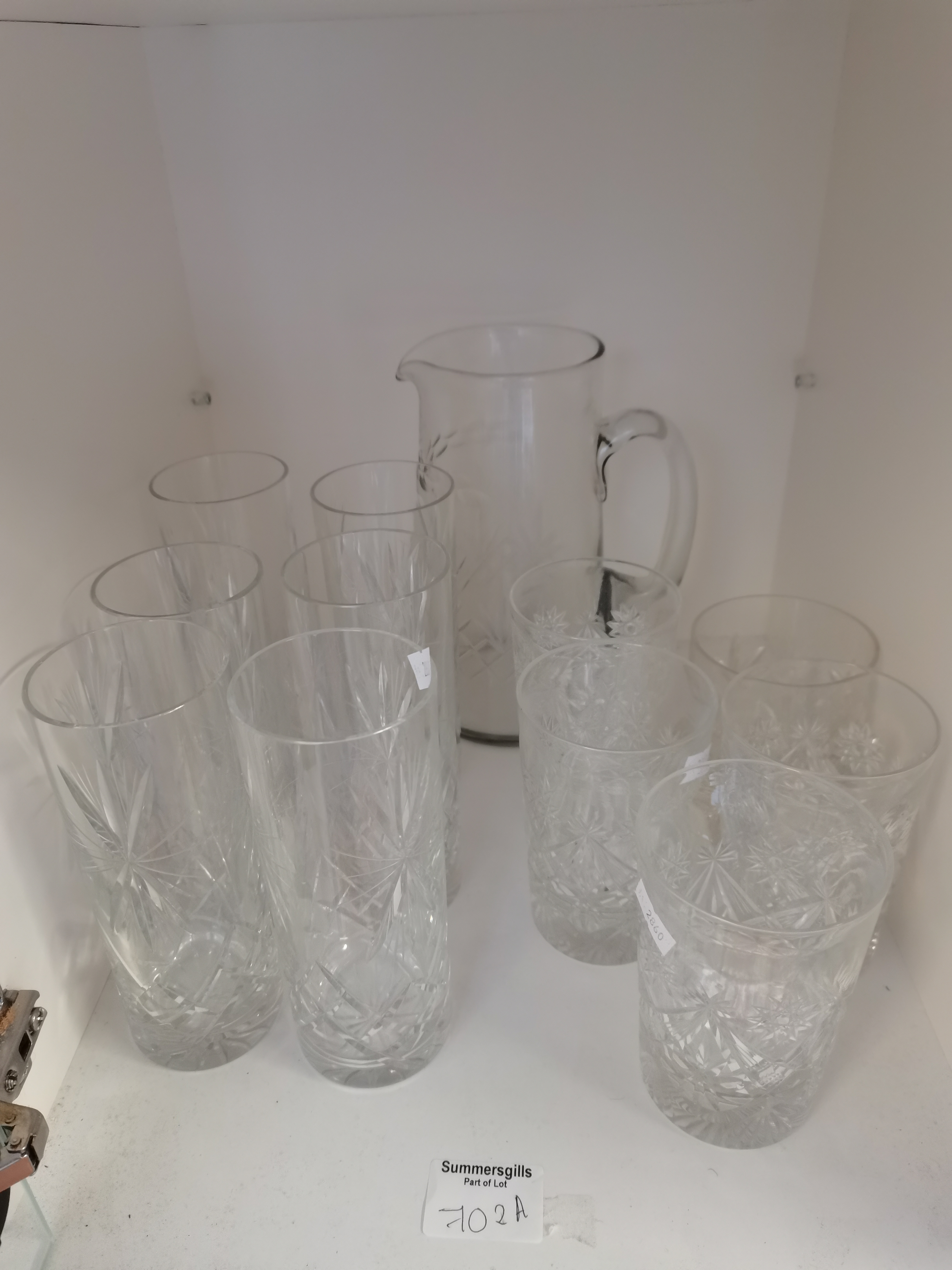 Cut Glass jug and 11 tumblers
