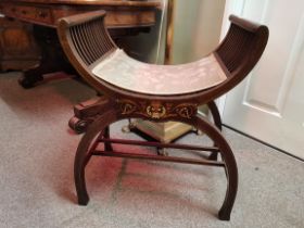 An Edwardian inlaid mahogany X-frame stool