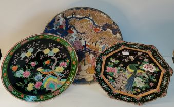 x3 highly decorative Japanese plates