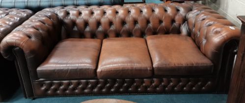 3 Piece Brown Leather Chesterfield