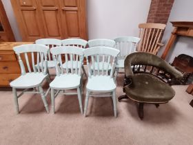 x7 painted pine kitchen chairs plus antique captains chair