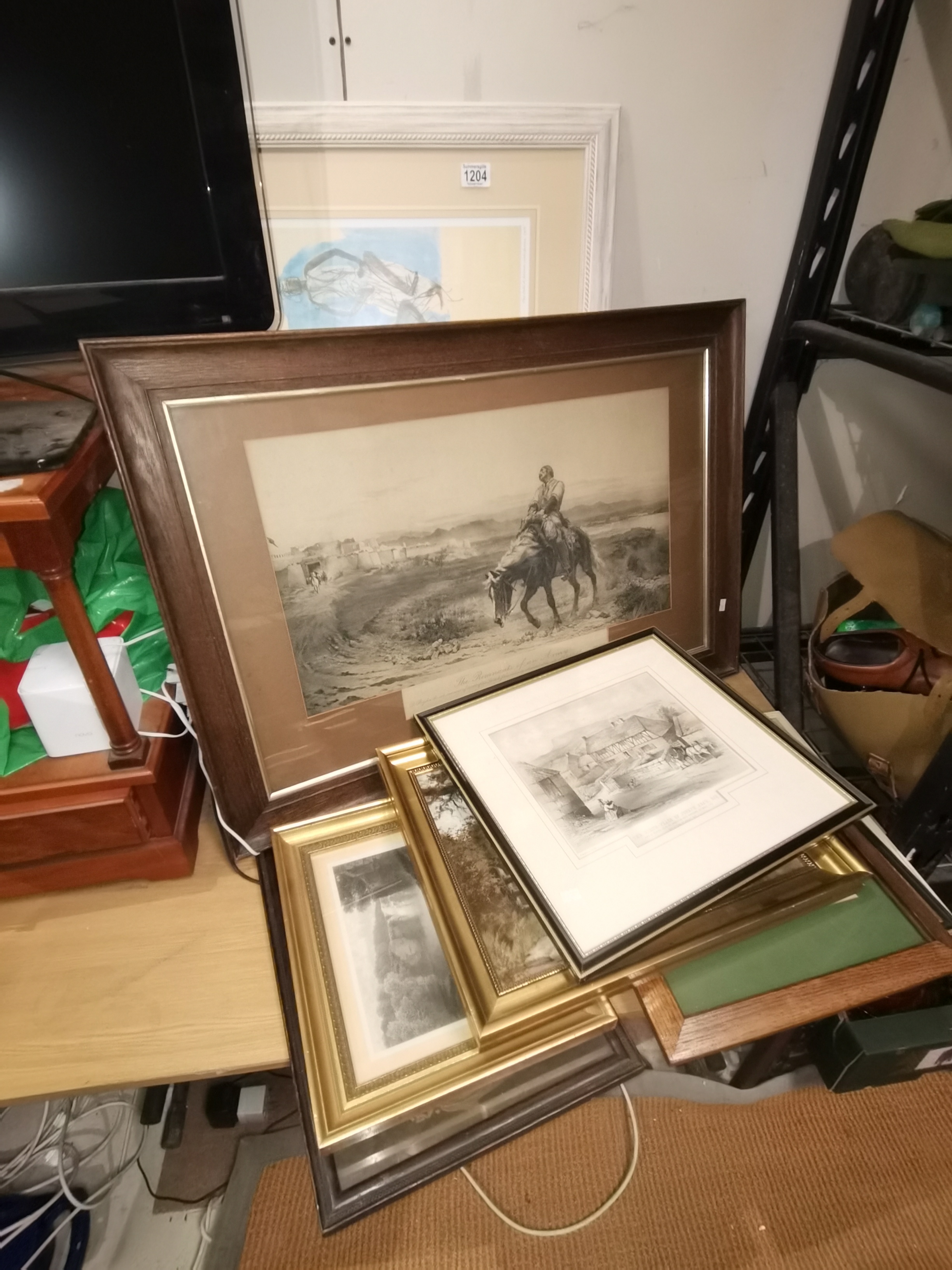 Antique framed mirror plus framed pictures, etchings, hunting scenes etc - Image 2 of 2