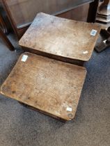 Two oak dish top stools