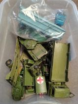 Box of Dinky toys mainly Military