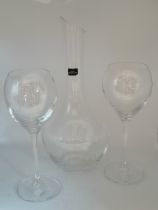 2 x Galway long stemmed wine glasses with Royal Worcester Wine Decanter