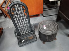 An Antique cast iron stick stand and coal box