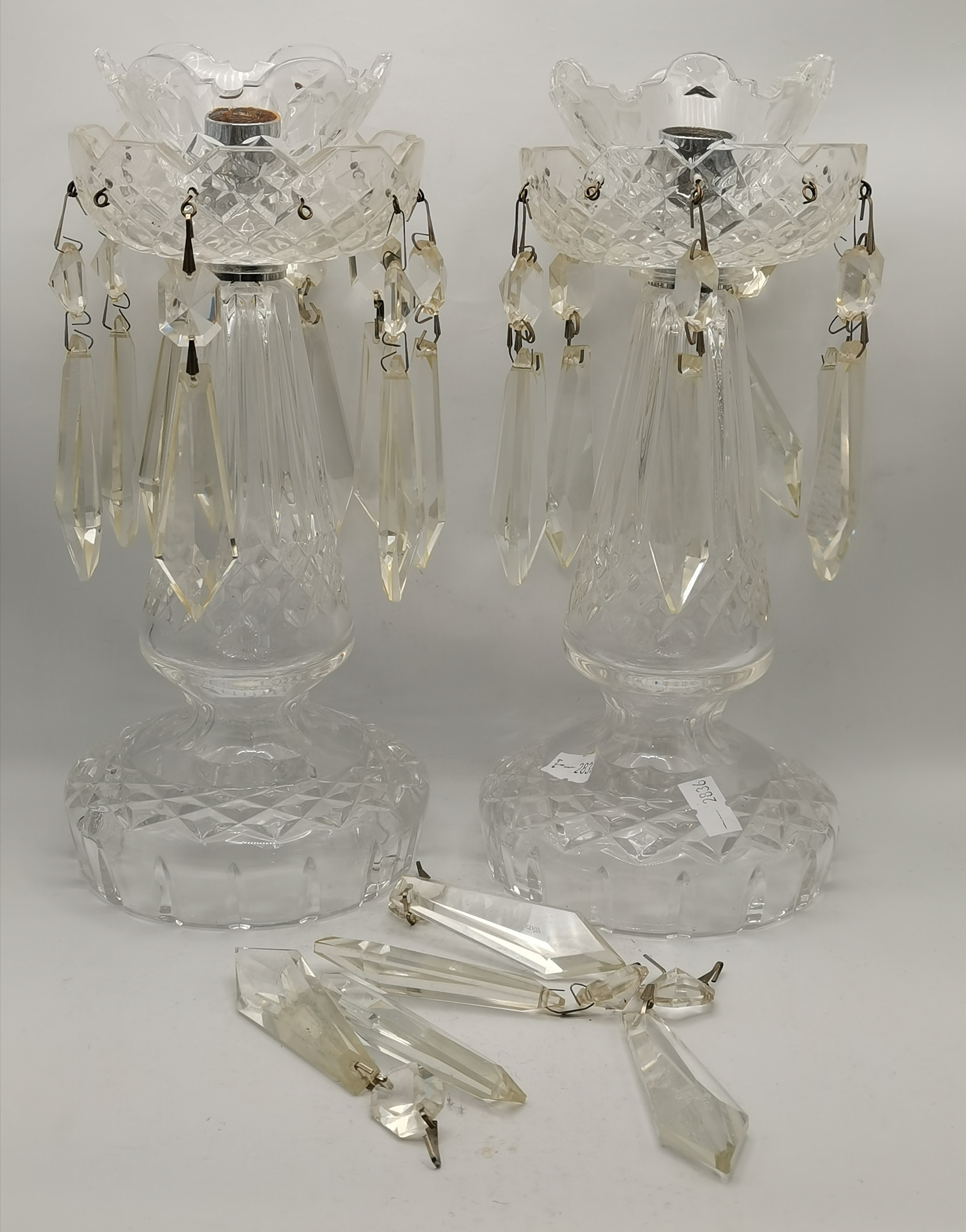 A pair of possibly WATERFORD glass lustres