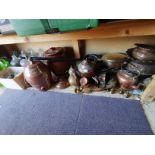Large collection of Copper, brass, demi-johns, pewter, vintage bottles, pots etc